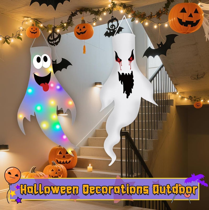 Tepoobea Halloween Decorations Outdoor Indoor, 2 Pack Light Up Ghost Decorations with LED Lights, Hanging Ghost Halloween Decor for Yard Porch Garden Lawn Party (2B-2Pack) - Image 3